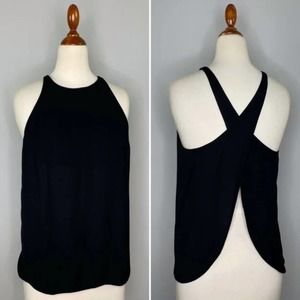 ALC Rossi Black Jersey Knit Open Cross Back Tank Top Size Small